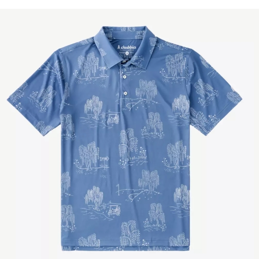 New Chubbies Golf Course Willow Blue Men's Polo Golf Shirt Size XL